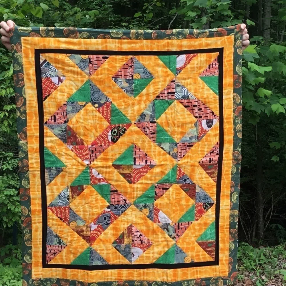 NWT Hand Crafted Aboriginal Prints Quilt Yellow
